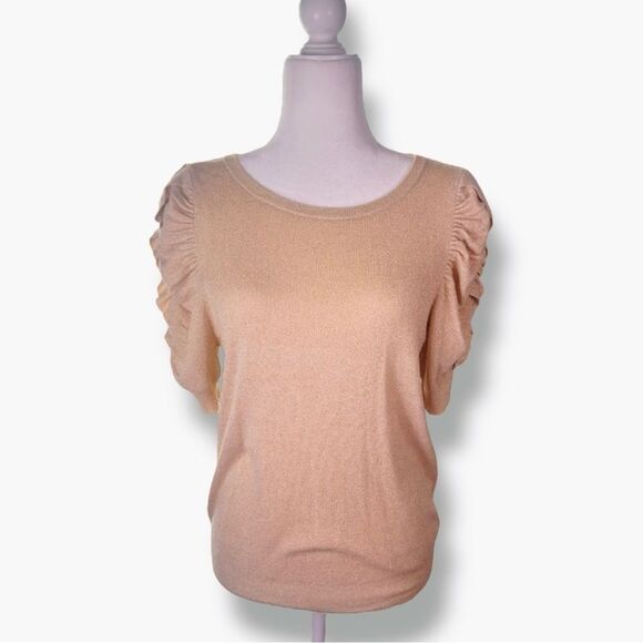 Express Metallic Gold Ruched Sleeve Blouse Sz M - Picture 1 of 10